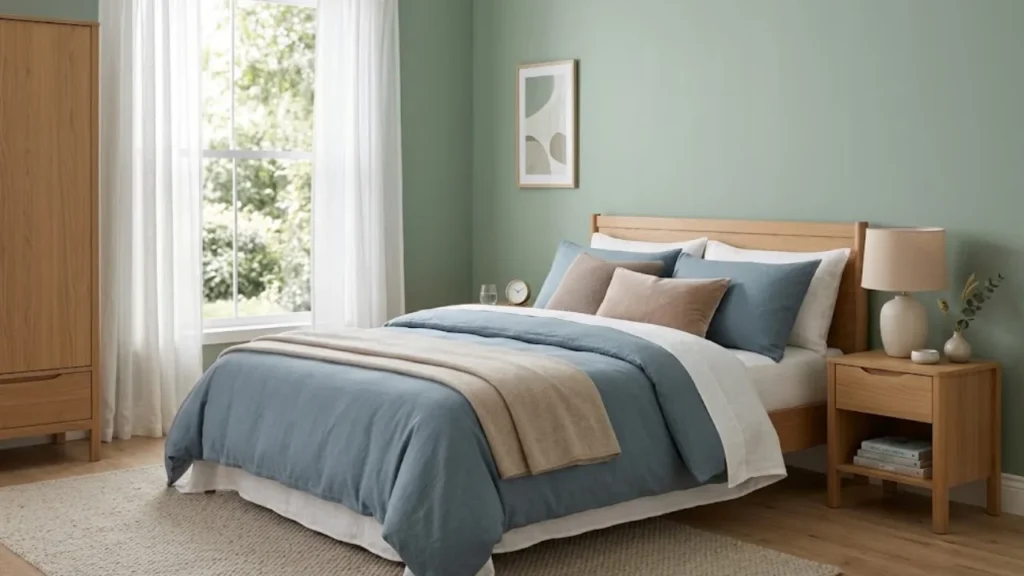 Bedroom painting color is Matte or eggshell emulsion for a soft, non-reflective finish